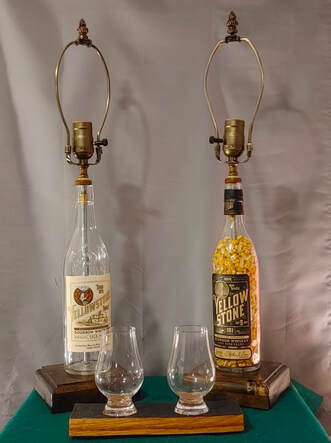 3 bourbon bottle lamps